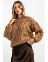 Sweter leopard z wełny - brązowy