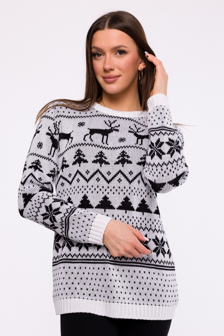 BM0009 Sweter świąteczny o prostym fasonie - biały