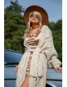 Długi kardigan z paskiem chunky knit - beżowy