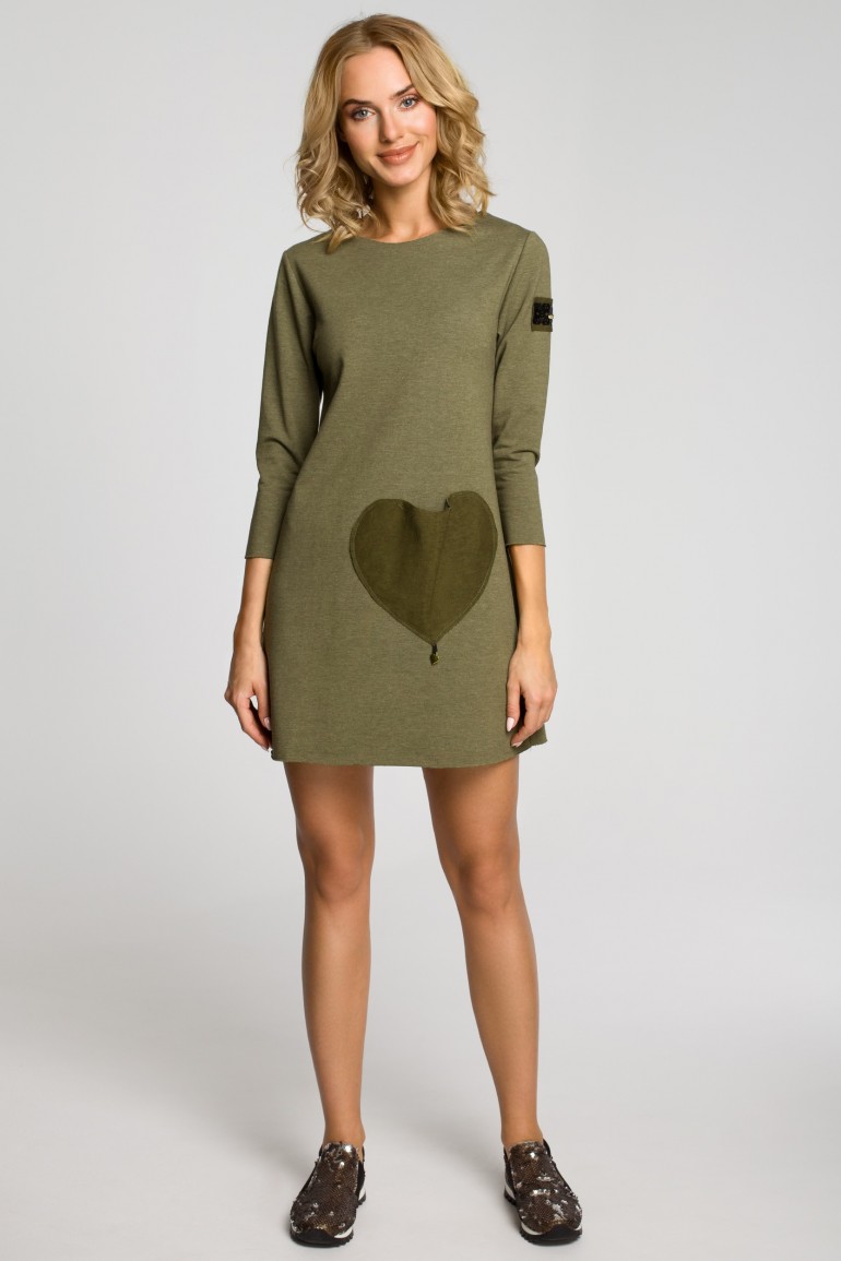CM0356 Mini sukienka - tunika z dzianiny - khaki