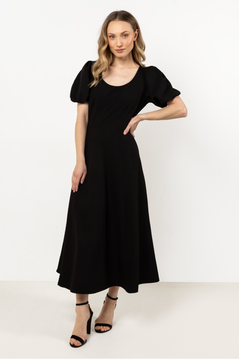 DM1221 Elegancka sukienka rozkloszowana - czarna