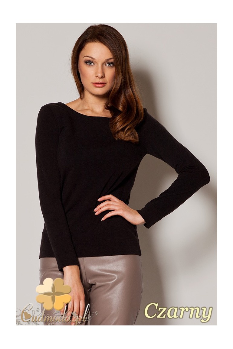 CM0644 FIGL M244 Sweter damski wiązany z tyłu na ozdobną tasiemkę - czarny
