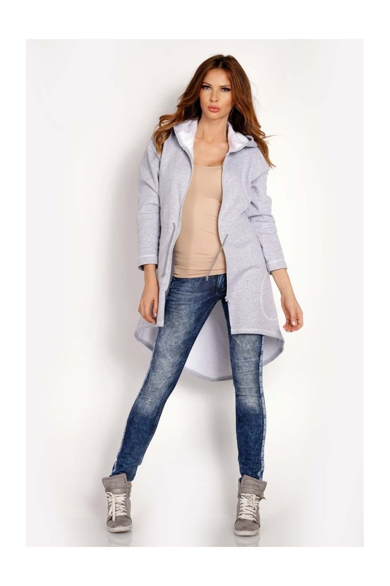 CM3290 Asymetryczna bluza z kapturem - szara