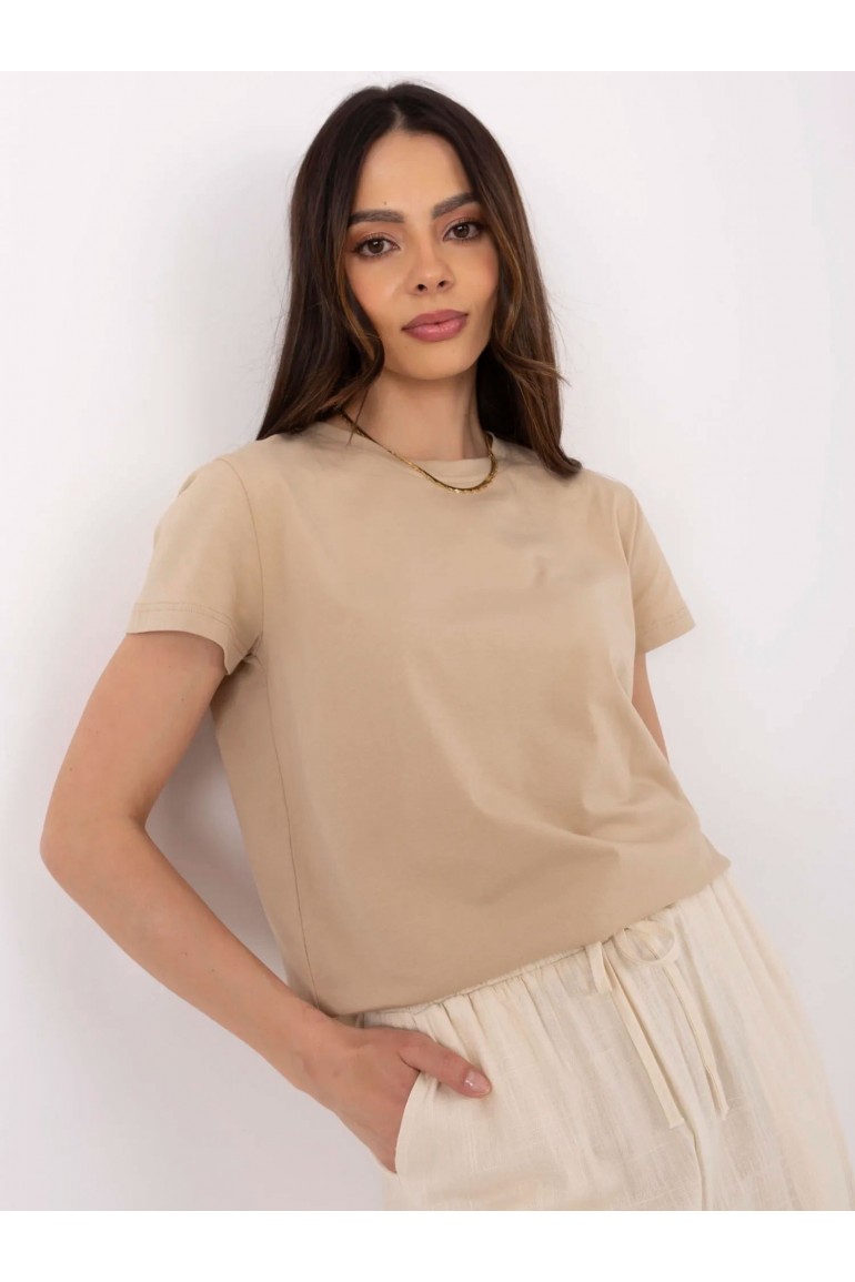 DM1268 Gładki t-shirt z bawełny - beżowy