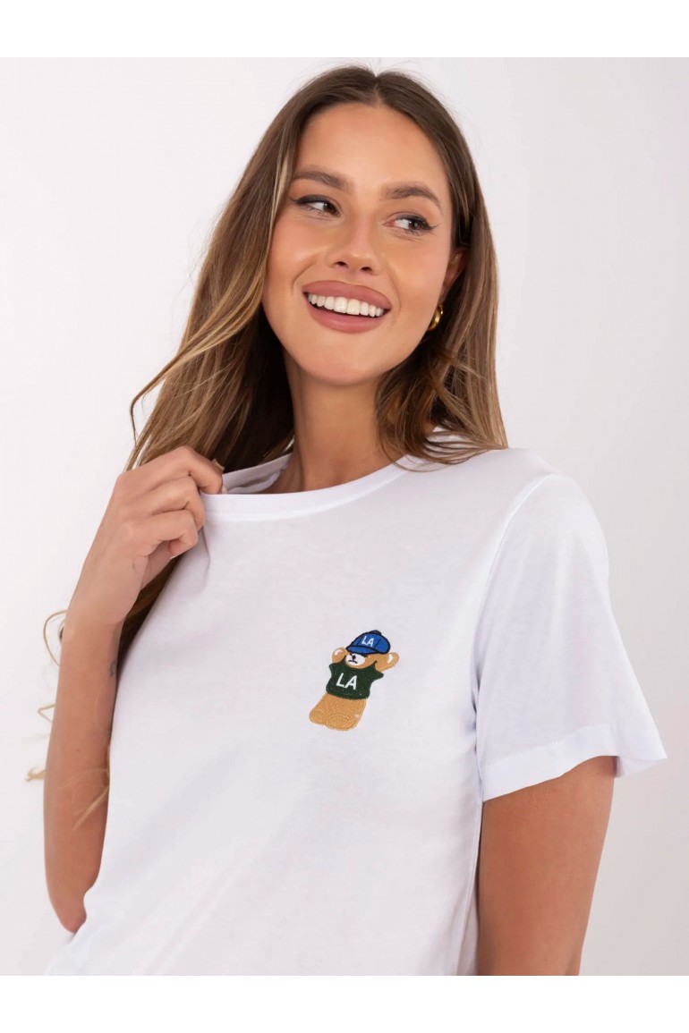 DM1269 Bawełniany t-shirt z haftem - biały