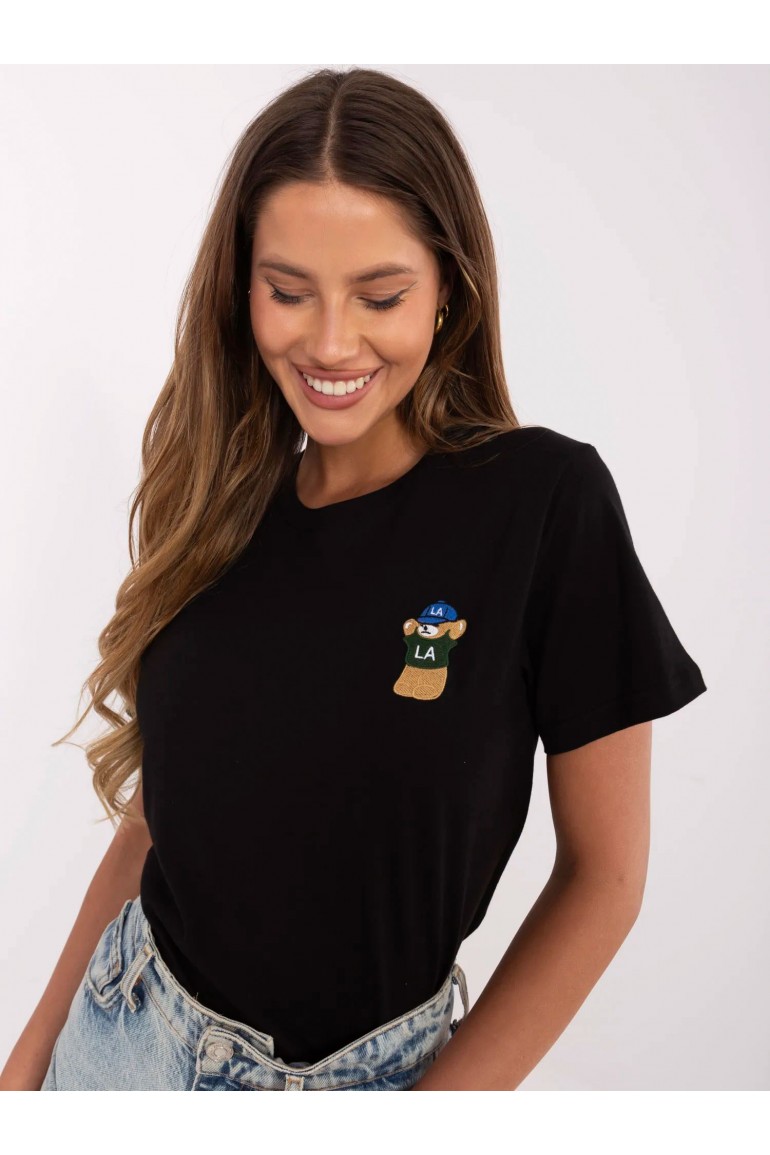 DM1269 Bawełniany t-shirt z haftem - czarny