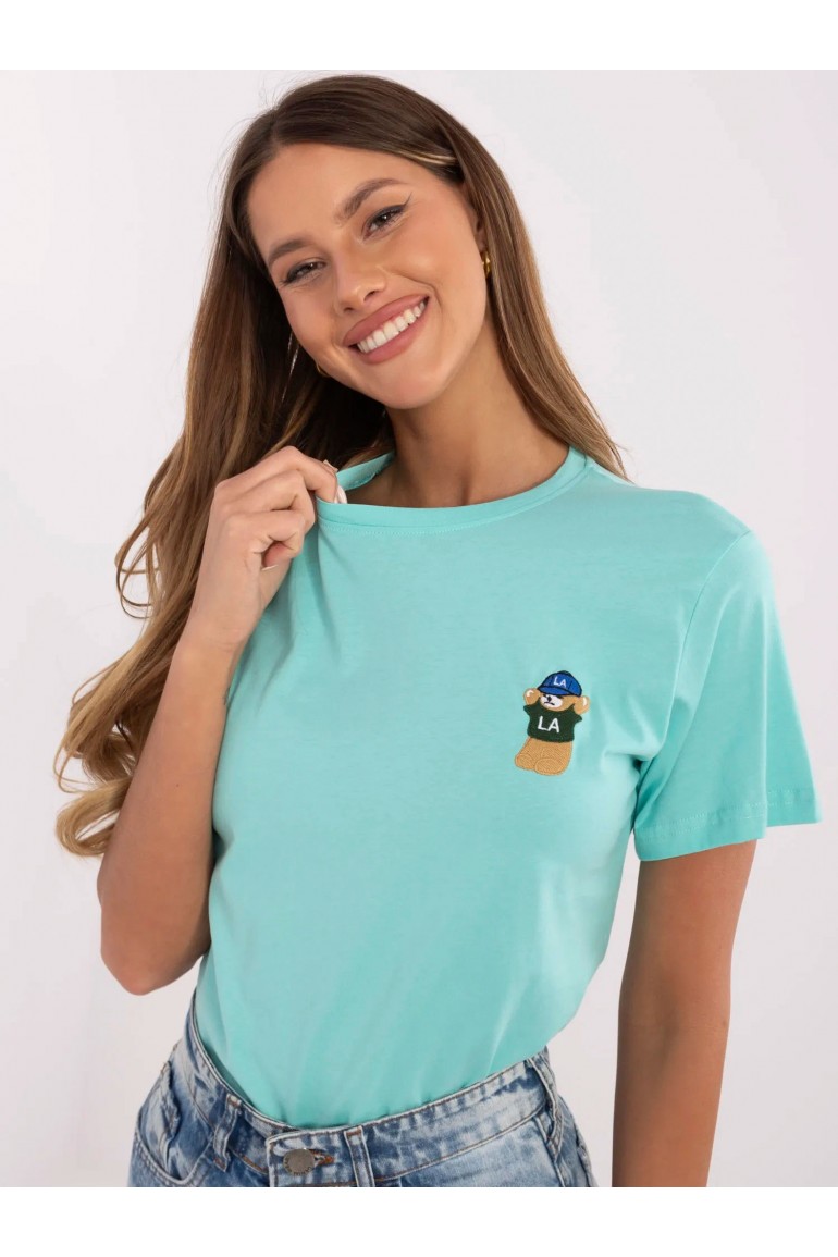 DM1269 Bawełniany t-shirt z haftem - miętowy