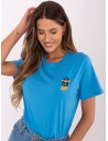 Bawełniany t-shirt z haftem - niebieski