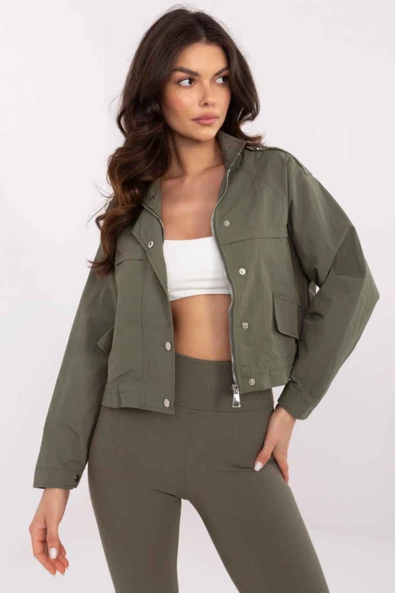 DM1291 Kurtka wiatrówka z suwakiem i zatrzaskami - khaki