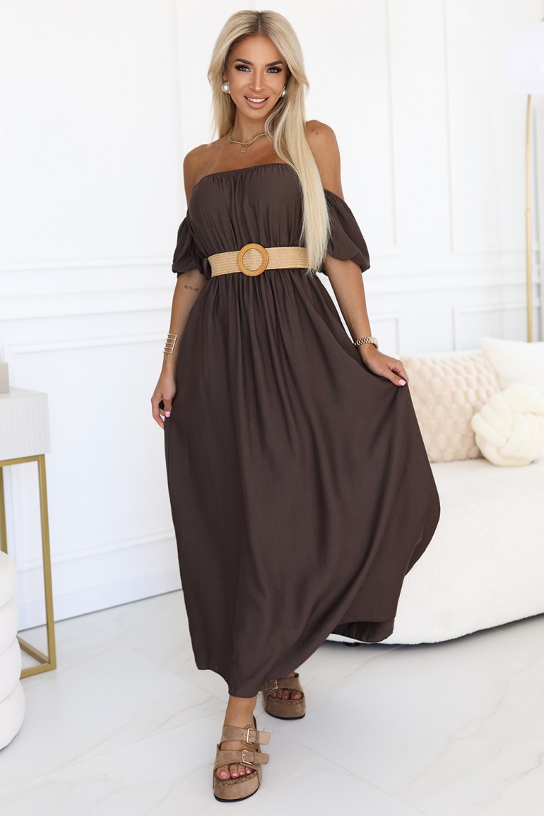 DM0849 Sukienka maxi w stylu boho - czekoladowa