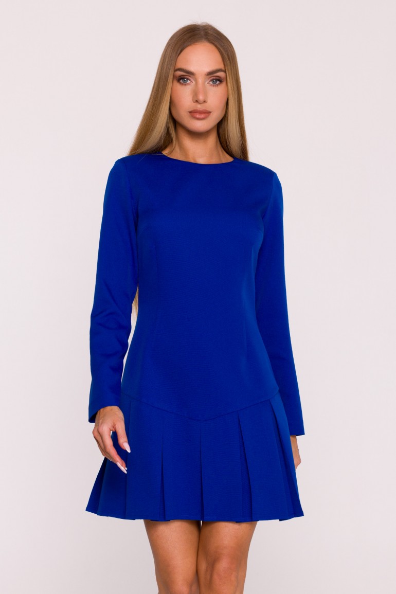 DM1453 Elegancka sukienka mini z kontrafałdami - chabrowa