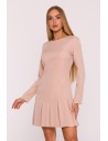 Elegancka sukienka mini z kontrafałdami - beżowa