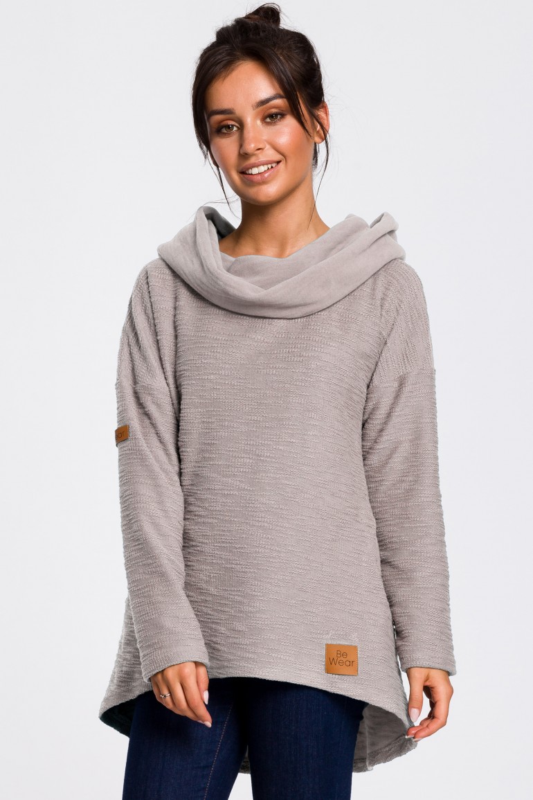 CM4606 Bluza z szerokim kołnierzem i kapturem - szara