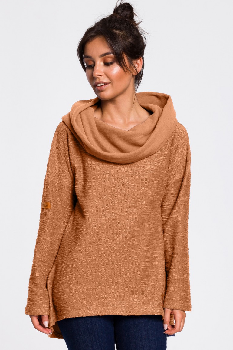 CM4606 Bluza z szerokim kołnierzem i kapturem - cynamonowa