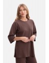 Bluzka oversize z dzianiny prążkowanej - brązowa