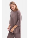Bluzka oversize z dzianiny prążkowanej - kakaowa