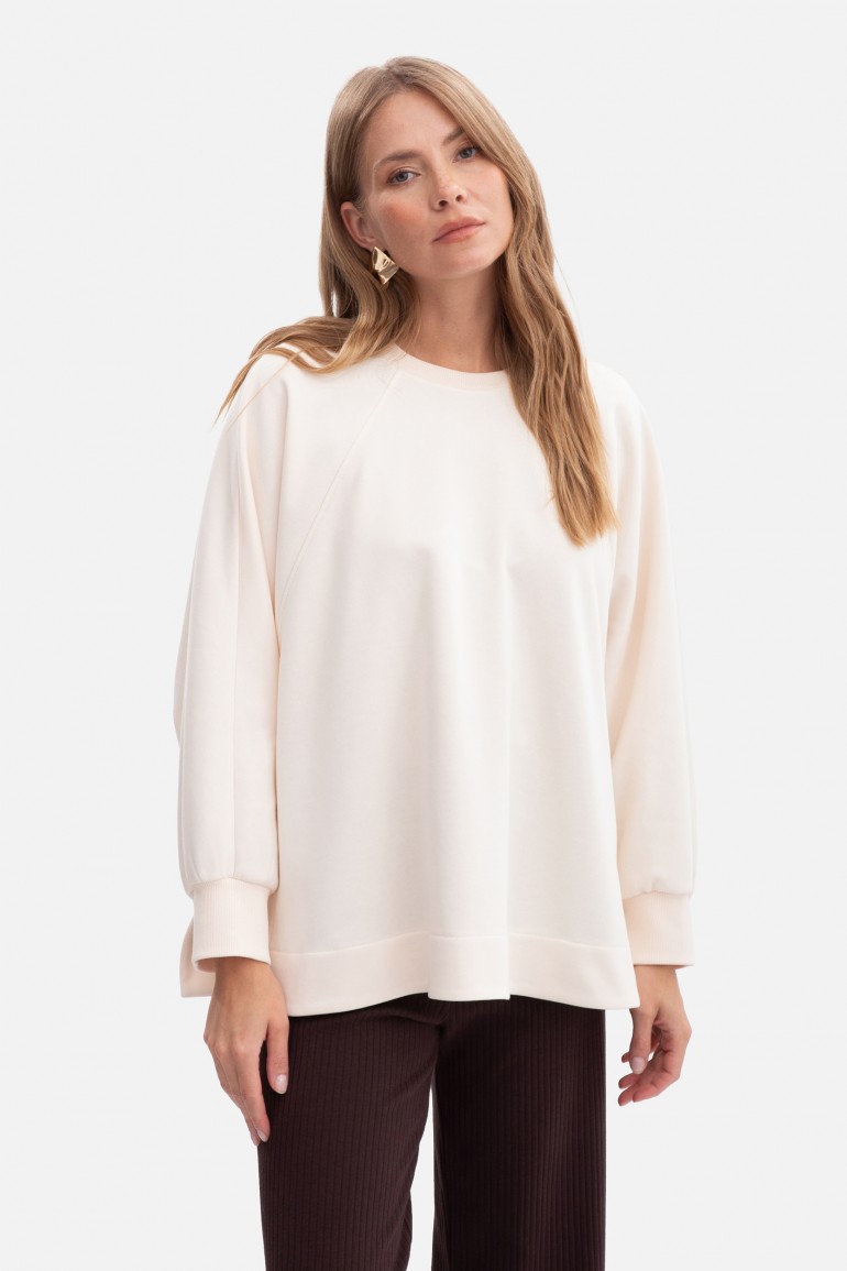 DM1485 Bluza oversize z rozcięciami po bokach - waniliowa