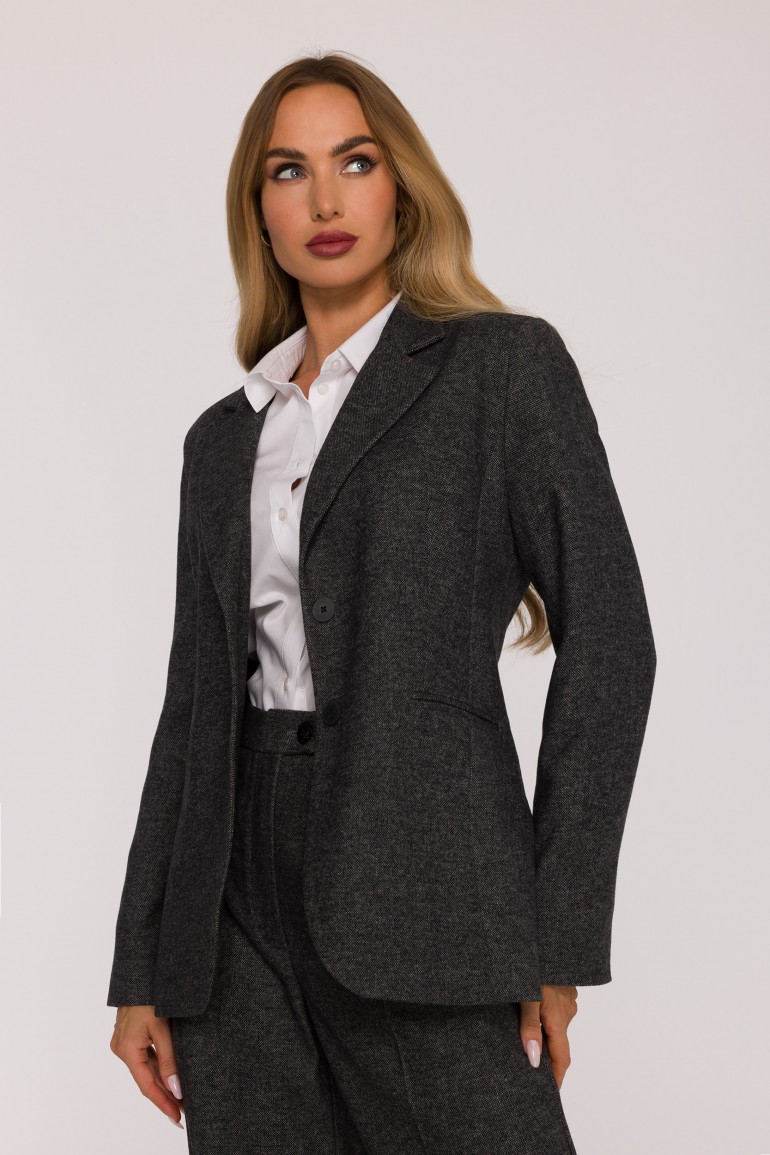 DM1086 Marynarka z domieszką wełny zapinana na guziki - szara
