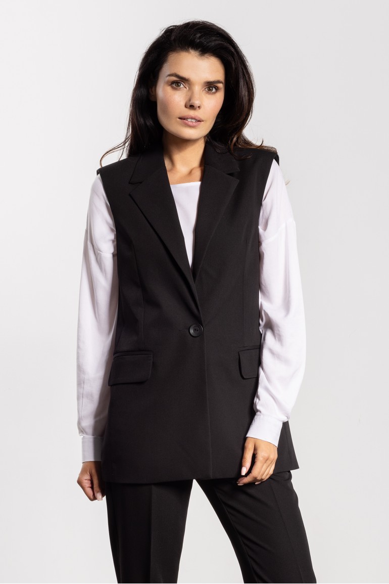 DM1440 Elegancka kamizelka zapinana na guzik - czarna