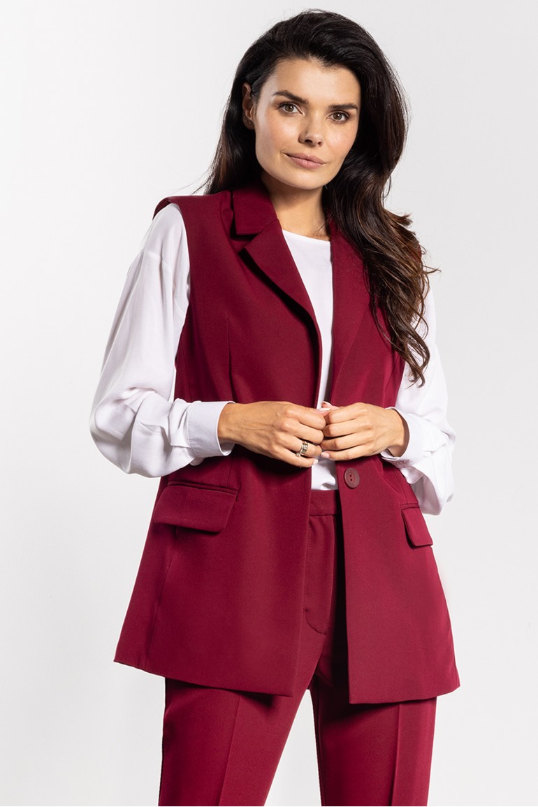DM1440 Elegancka kamizelka zapinana na guzik - bordowa