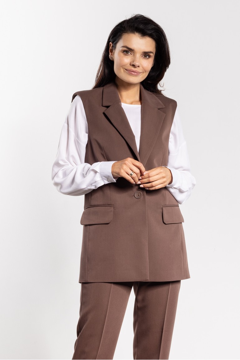 DM1440 Elegancka kamizelka zapinana na guzik - czekoladowa