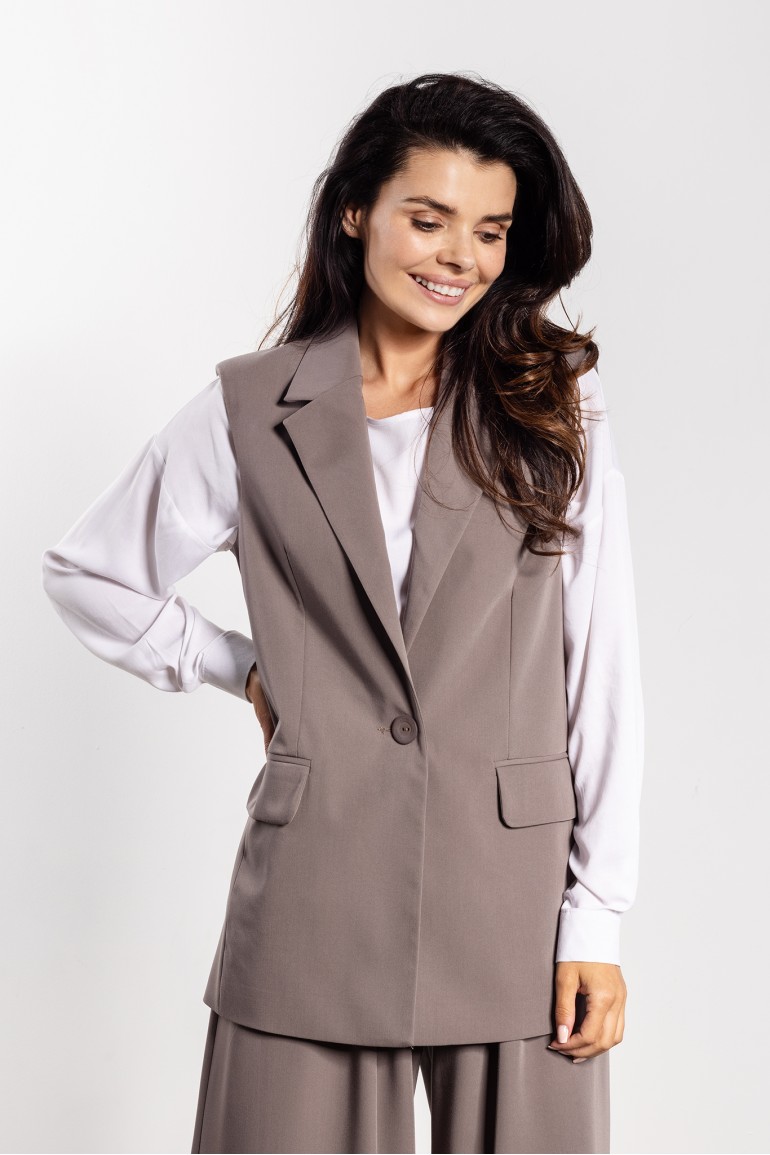 DM1440 Elegancka kamizelka zapinana na guzik - taupe