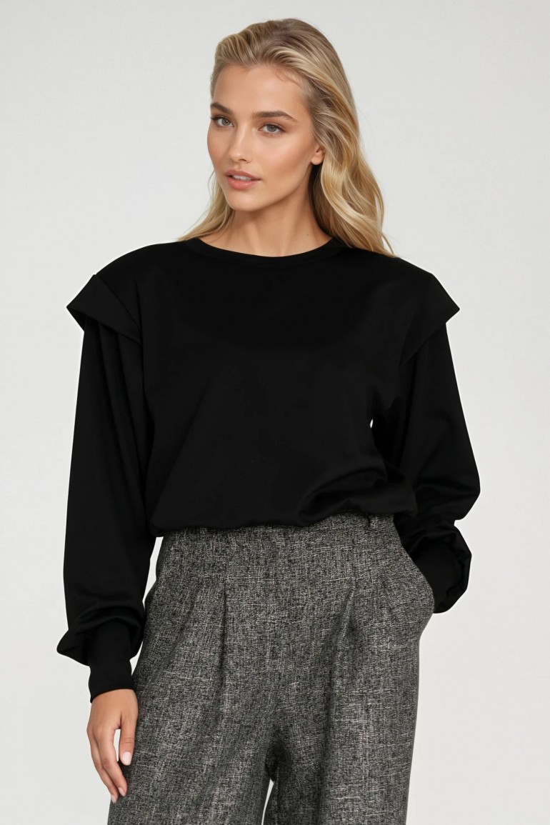 DM1419 Bluza oversize z wysokimi ściągaczami przy rękawach - czarna