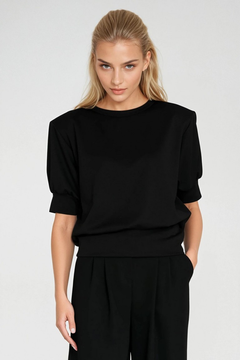 DM1418 Bluza z krótkim rękawem i okrągłym dekoltem - czarna