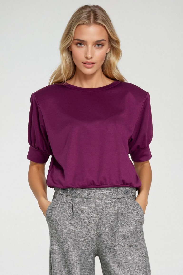 DM1418 Bluza z krótkim rękawem i okrągłym dekoltem - purpurowa