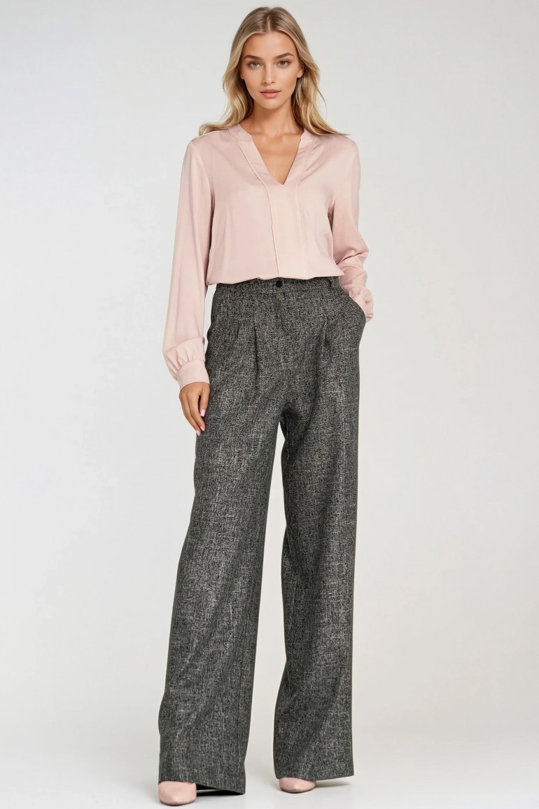 DM1416 Spodnie wide leg z wysokim stanem - czarne