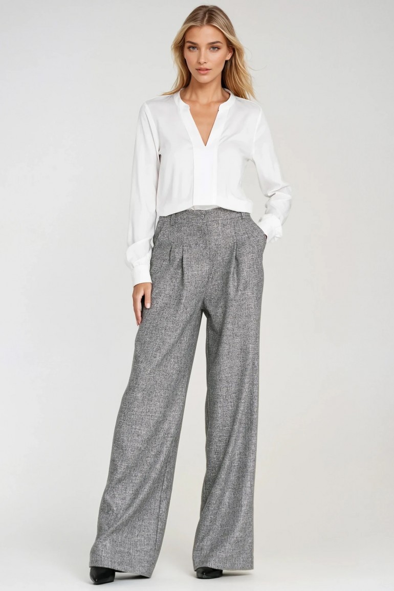 DM1416 Spodnie wide leg z wysokim stanem - szare