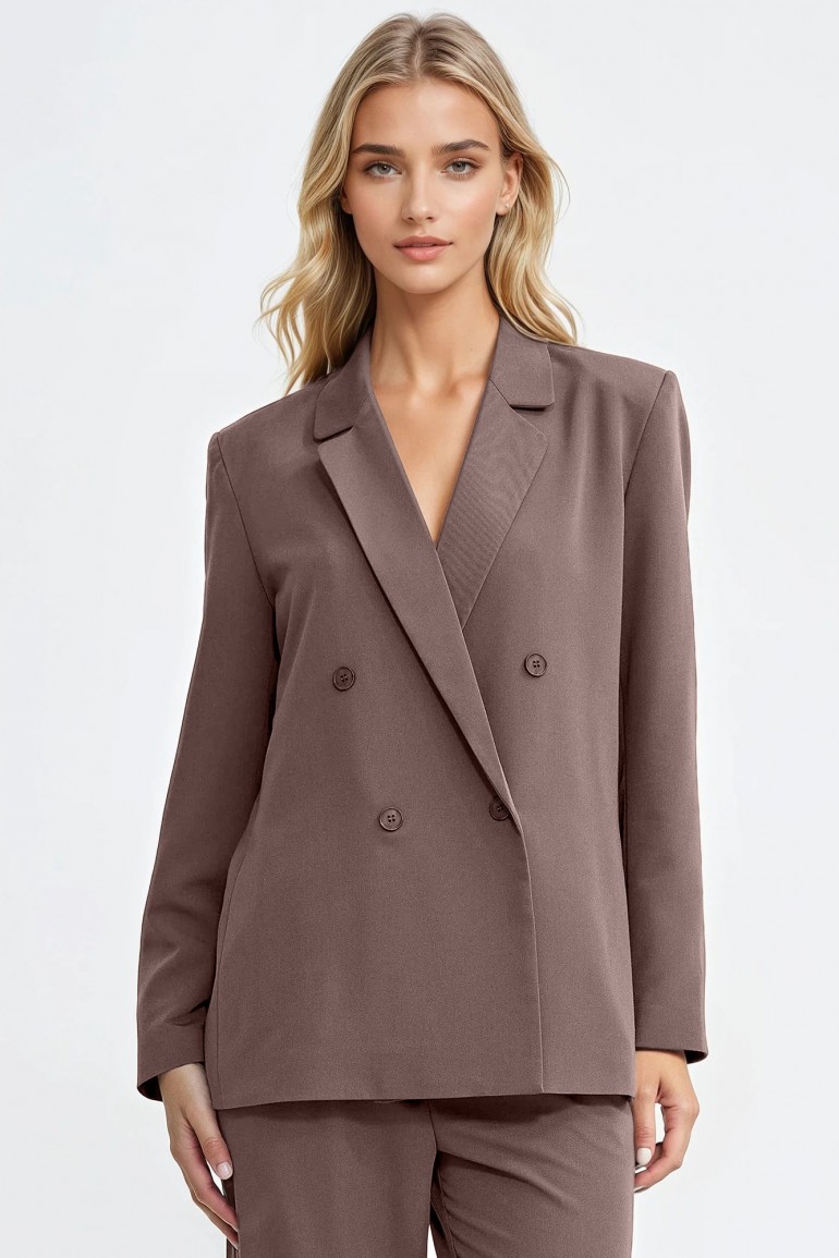 DM1408 Dwurzędowa marynarka oversize z kołnierzem - mocca
