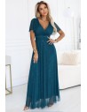 Elegancka sukienka maxi z dekoltem V - butelkowa zieleń