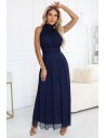 Sukienka maxi z elegancką stójką - granatowa