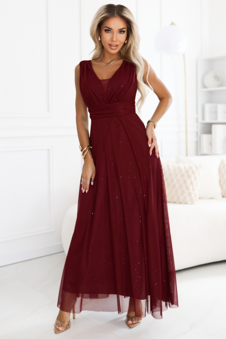 DM1402 Elegancka sukienka wieczorowa maxi - bordowa