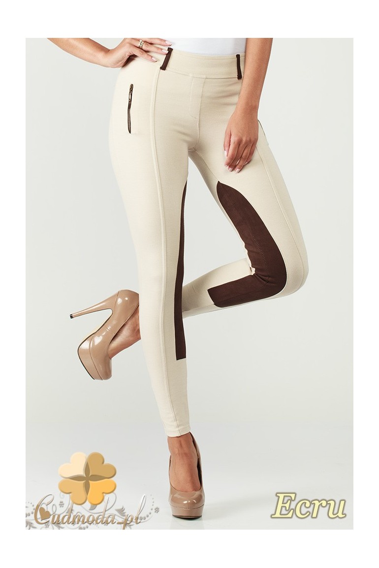 CM1000 Legginsy z przeszyciami i zamszowymi wstawkami - ecru