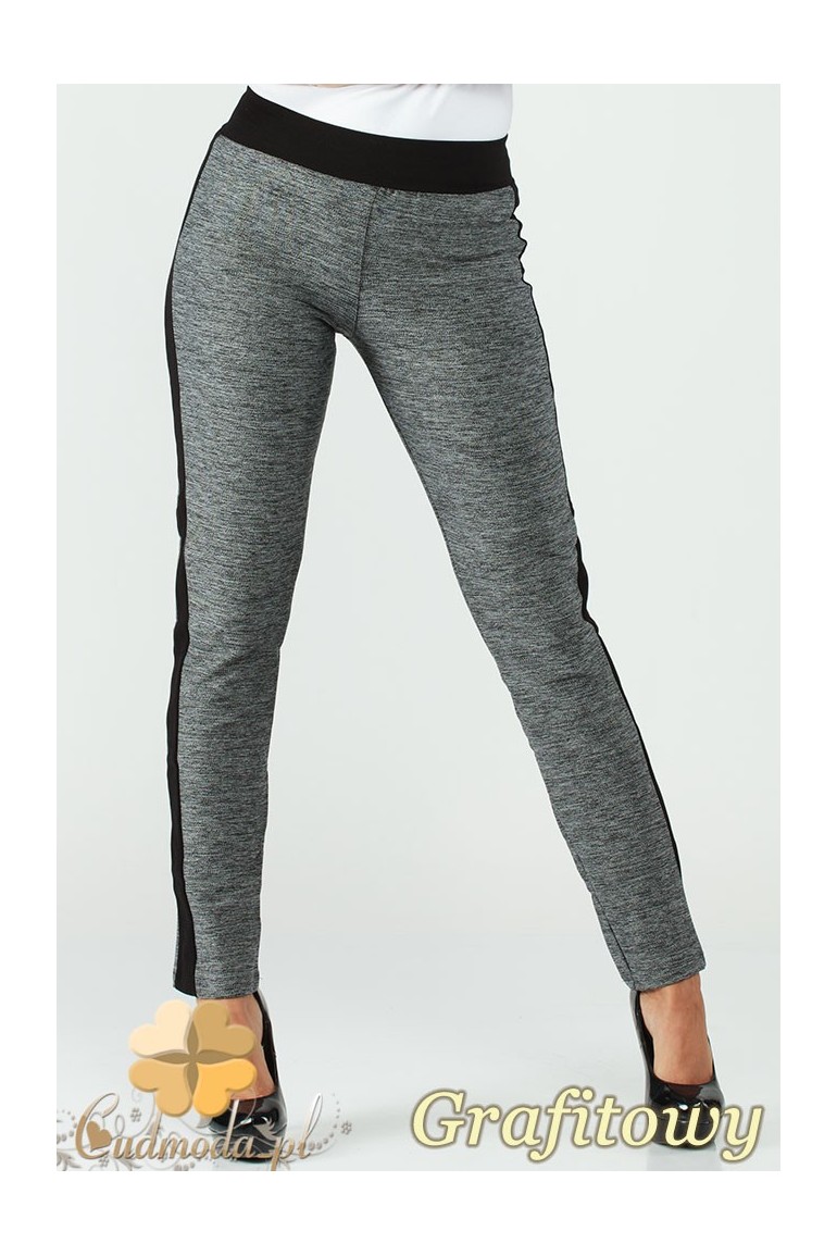 CM1006 Elastyczne spodnie legginsy z lampasem - grafitowe
