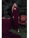 Elegancka sukienka maxi z szarfą - bordowa