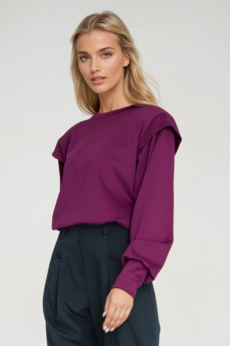 DM1419 Bluza oversize z wysokimi ściągaczami przy rękawach - purpurowa