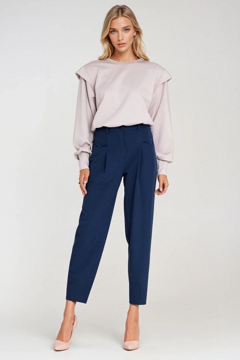 DM1517 Spodnie baggy z wysokim stanem - kobaltowe