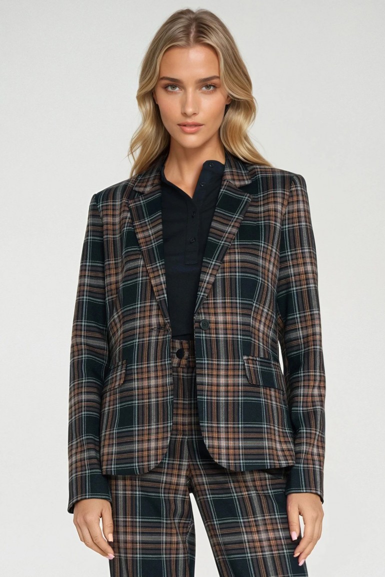 DM1522 Dopasowana marynarka w kratkę - granatowa