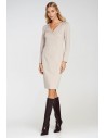 Sukienka midi z kopertowym dekoltem - beżowa