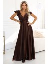 Długa sukienka maxi z kopertowym dekoltem - czekoladowa