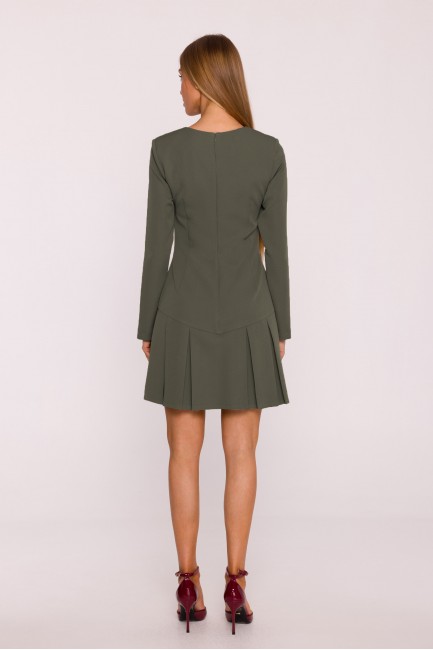 Elegancka sukienka mini z kontrafałdami - khaki