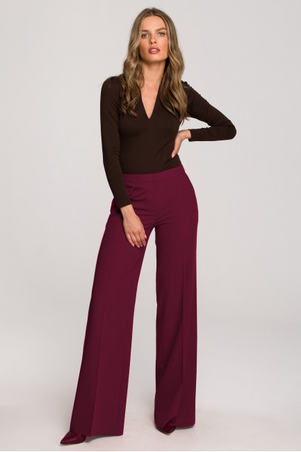 Spodnie z szerokimi nogawkami - bordowe CM6909 Spodnie z szerokimi...