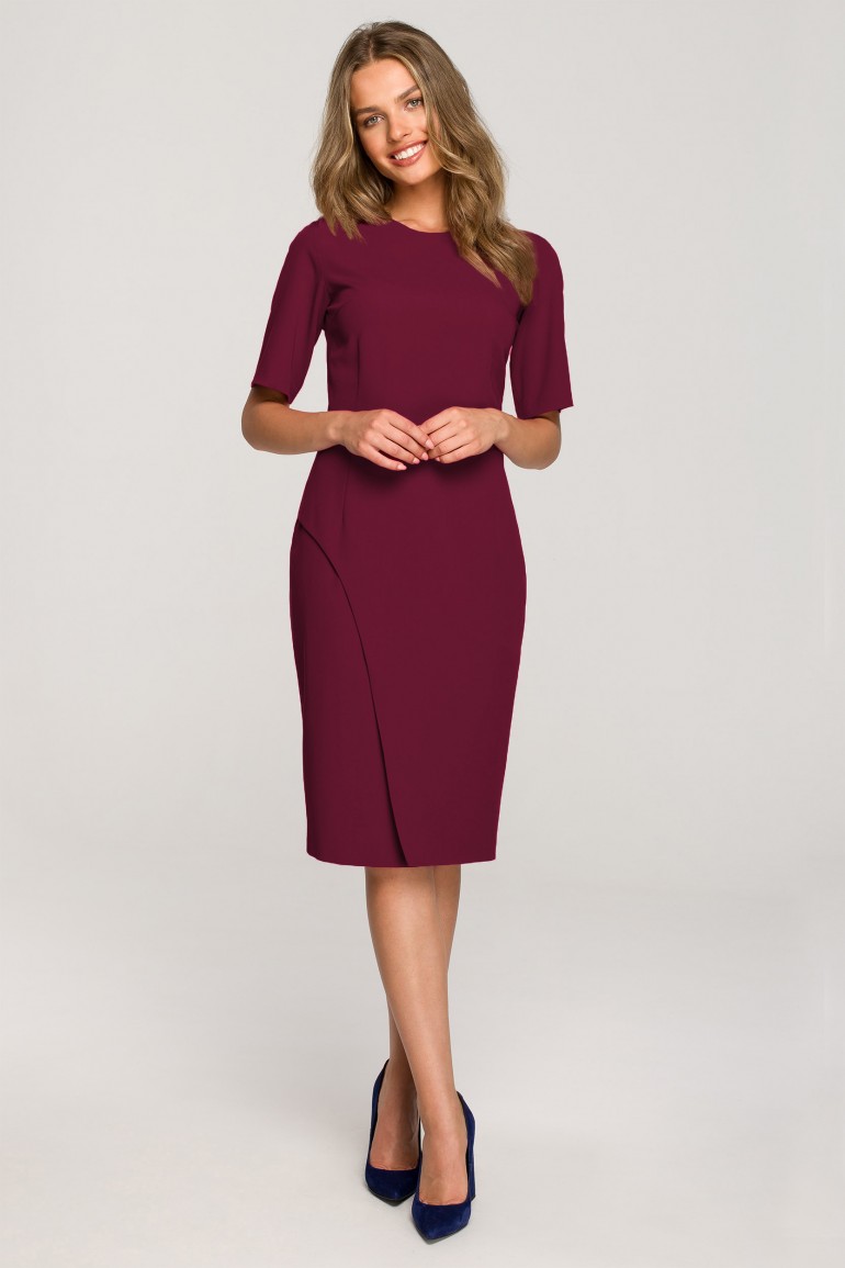 CM6915 Sukienka ołówkowa z krótkim rękawem - bordowa