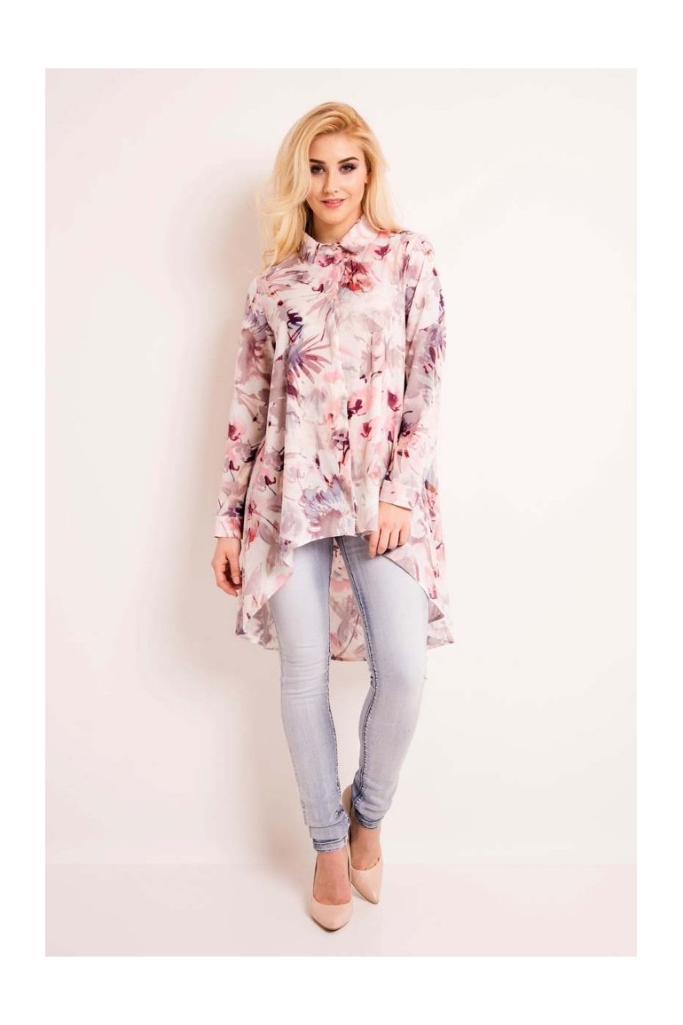 CM3334 Elegancka koszula w kwiaty - różowa
