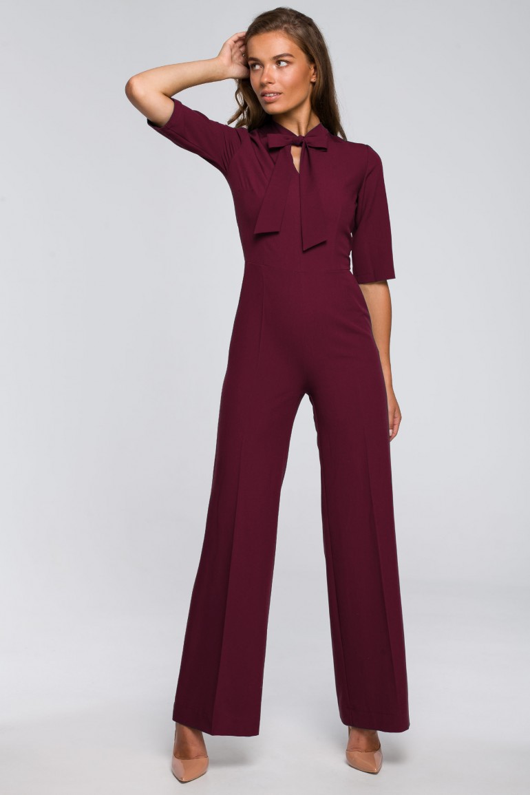 CM5587 Kombinezon z wiązaniem przy szyi - bordowy