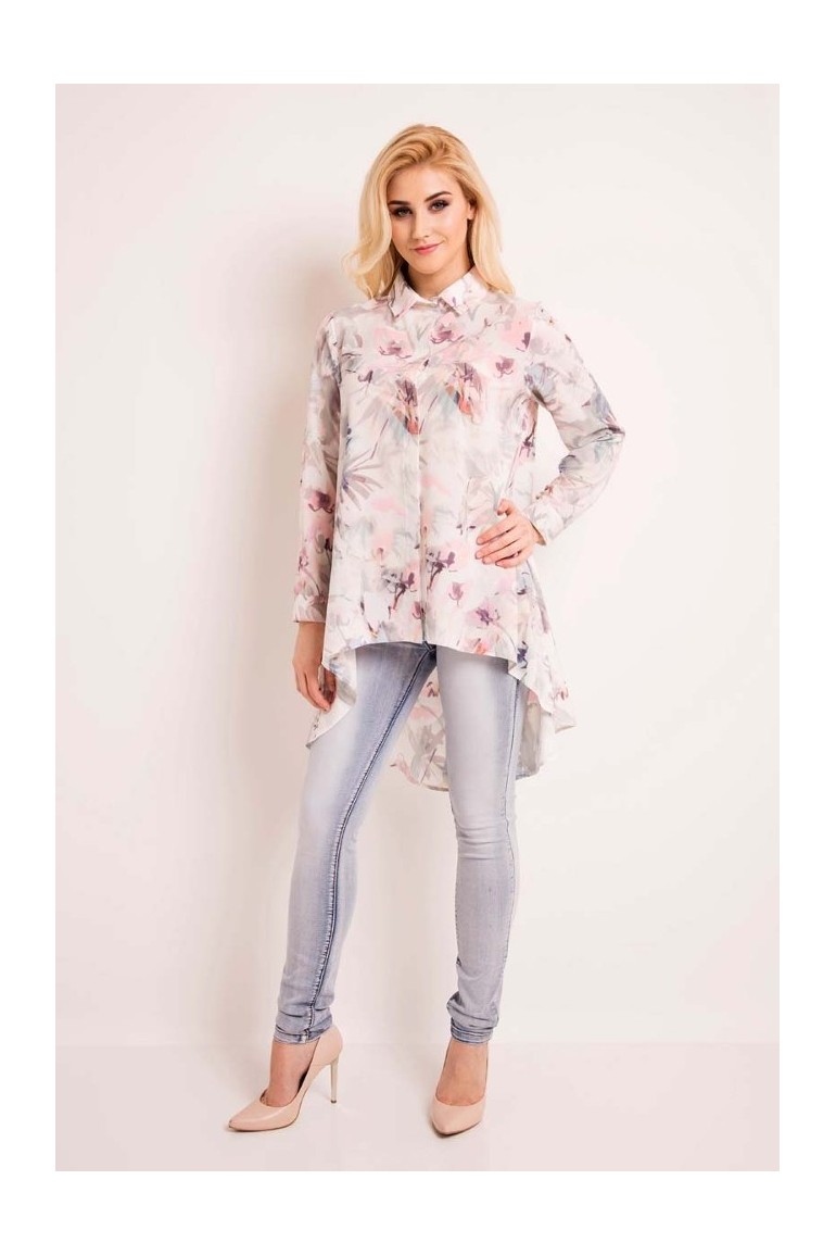CM3334 Elegancka koszula w kwiaty - ecru