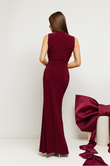 Dopasowana sukienka wieczorowa maxi - bordowa
